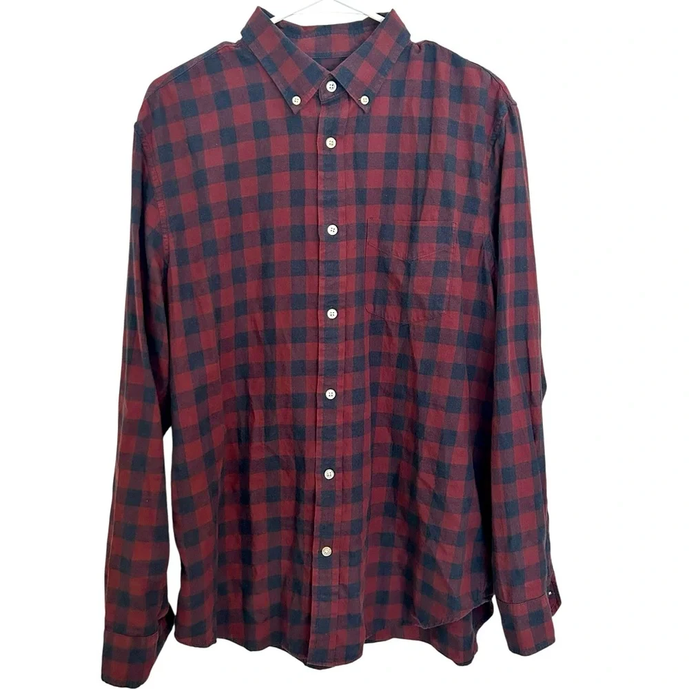 Banana Republic Shirt Men Large Red Blue Button Up Collared Long Sleeve Slim Fit